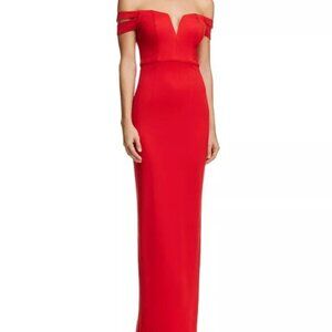Notched Off-the-Shoulder Red Gown for Weddings